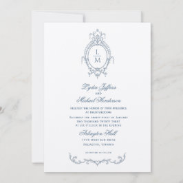 Invitación Boda de Monograma Barroco del Ornato Azul Francés