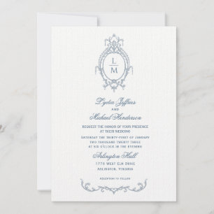 Invitación Boda de Monograma Barroco del Ornato Azul Francés
