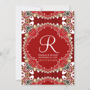 Invitación Boda de Monograma Batik Bohemio Rojo 5X7