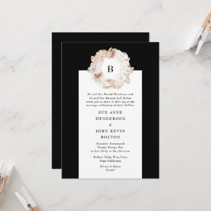 Invitación Boda de Monograma Blanco Blanco Negro Pampas