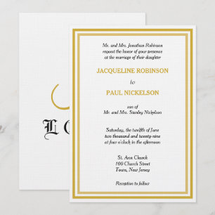 Invitación Boda de Monograma Blanco Dorado