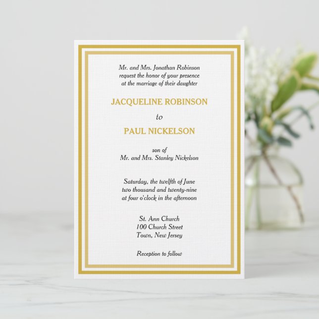 Invitación Boda de Monograma Blanco Dorado (Anverso de pie)