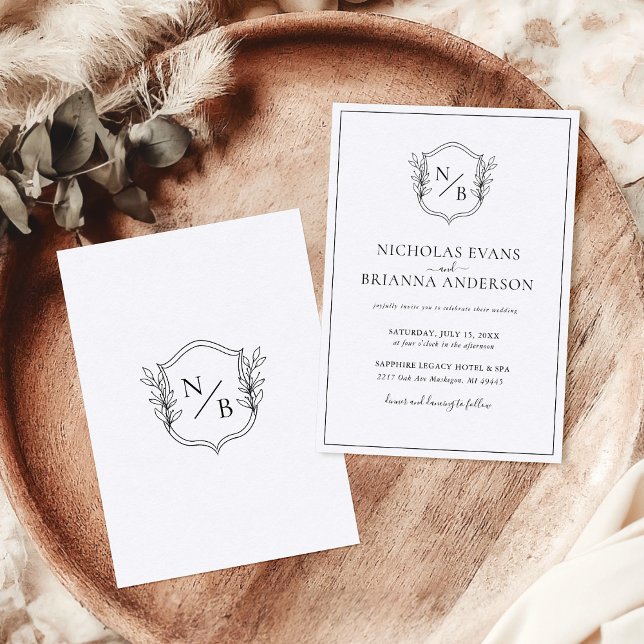Invitación Boda de Monograma Blanco Negro Escudo clásico (Subido por el creador)