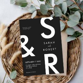 Invitación Boda de Monograma Blanco y Negro Moderno
