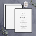 Invitación Boda de Monograma Blanco y Negro Simple Elegante<br><div class="desc">¿Está buscando una manera sencilla y elegante de invitar a sus invitados a su boda? No hay más que ver esta encantadora invitación blanca de borde negro con tipografía moderna. Este diseño minimalista es perfecto para las parejas que deseen una moda y una elegante invitación a celebrar bodas que impresionarán...</div>
