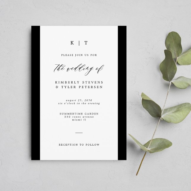 Invitación Boda de monograma blanco y negro simple y elegante (Subido por el creador)