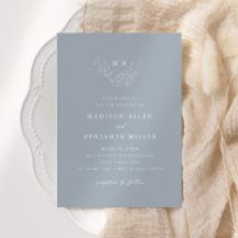 Boda de monograma botánico azul turbio mínimo