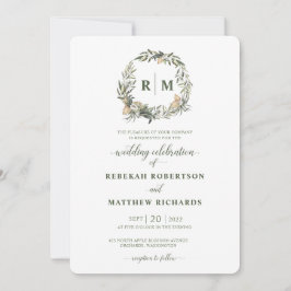 Invitación Boda de Monograma Botánico Blanco