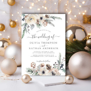 Invitación Boda de Monograma Botánico de Pino Rústico Inviern
