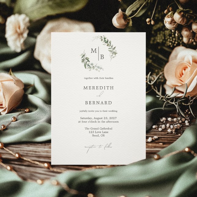 Invitación Boda de Monograma Botánico Simple Elegante (Subido por el creador)