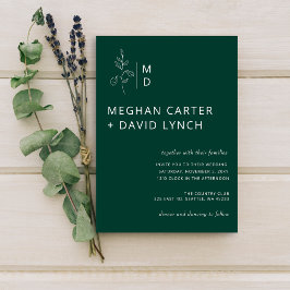Invitación Boda de monograma botánico verde esmeralda