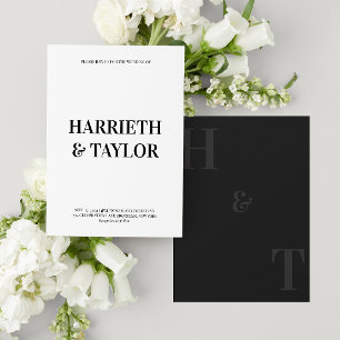 Invitación Boda de Monograma Centrado Negra y Blanca Negrita