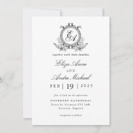 Invitación Boda de monograma clásico blanco y negro