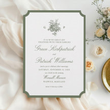 Boda de Monograma Clásico con Borde Verde Salvia