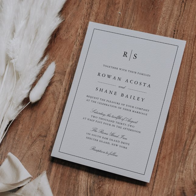 Invitación Boda de monograma clásico de borde negro y crudo (Subido por el creador)