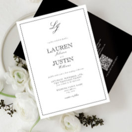 Invitación Boda de Monograma Clásico de Código QR en blanco y