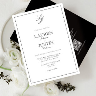 Invitación Boda de Monograma Clásico de Código QR en blanco y