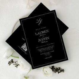 Invitación Boda de Monograma Clásico de Código QR en blanco y