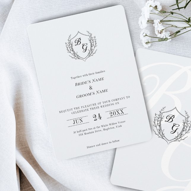 Invitación Boda de monograma clásico de Escudo de cosecha fin (Subido por el creador)