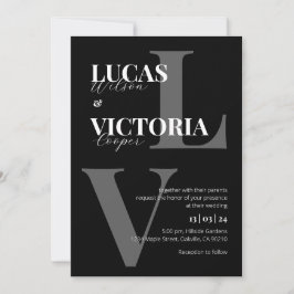 Invitación Boda de Monograma Clásico Elegante en Blanco y Neg
