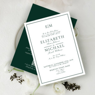Invitación Boda de Monograma Clásico Esmeralda de código QR