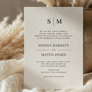Invitación Boda de monograma clásico formal Beige