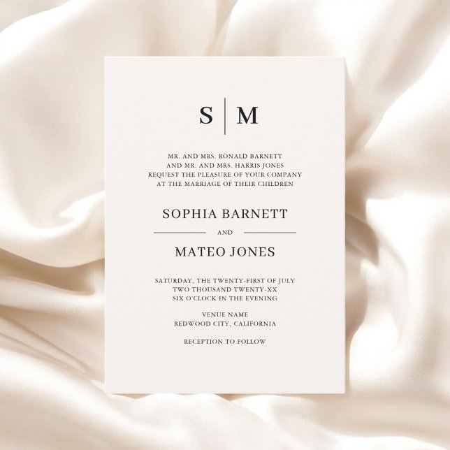 Invitación Boda de monograma clásico formal Beige (Subido por el creador)