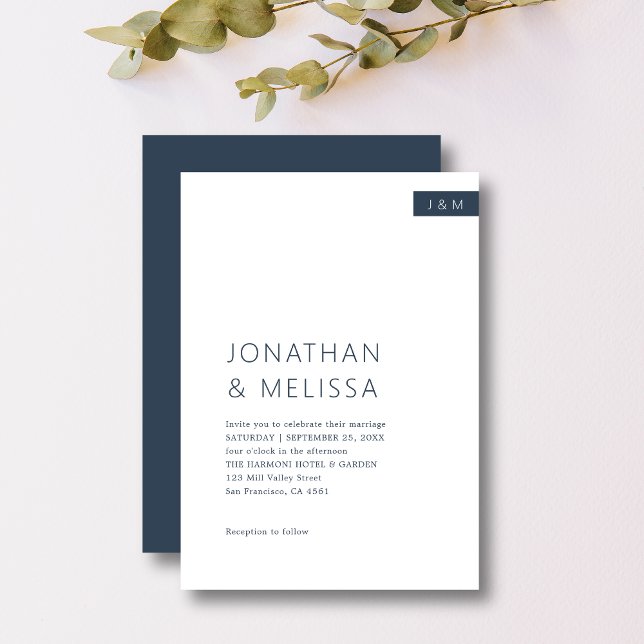 Invitación Boda de Monograma Clásico Mínimo de Marina Azul y  (Subido por el creador)