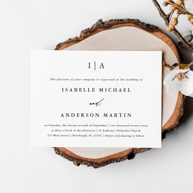 Invitación Boda de Monograma Clásico Negro y Blanco (Subido por el creador)