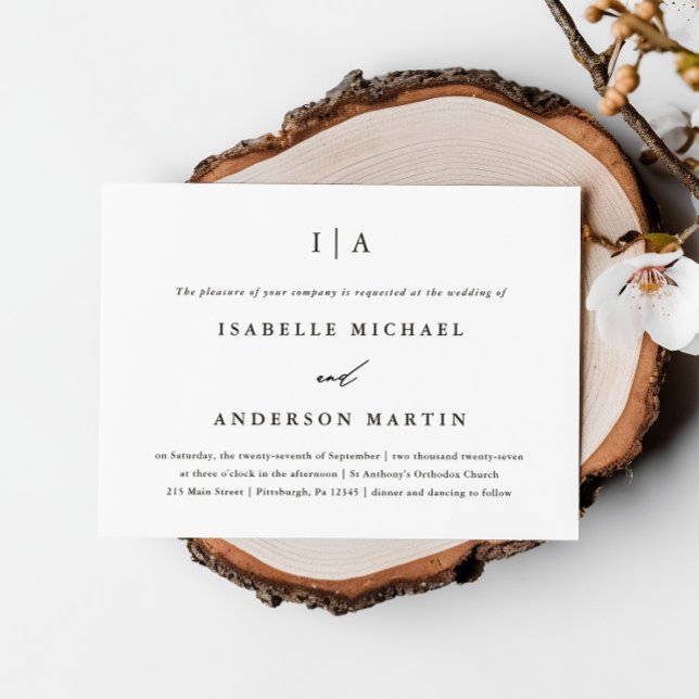 Invitación Boda de Monograma Clásico Negro y Blanco (Subido por el creador)