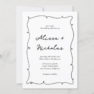 Invitación Boda de monograma con borde y guión dibujado a man