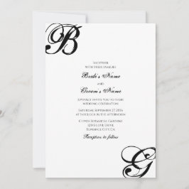 Invitación Boda de Monograma con Escritura en Blanco y Negro
