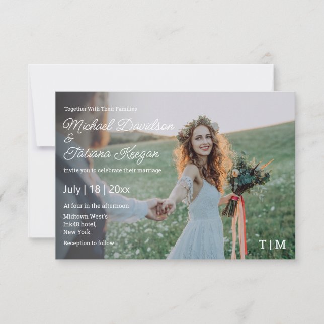 Invitación Boda de Monograma con Gradiente Desvanecido de Ima (Anverso)
