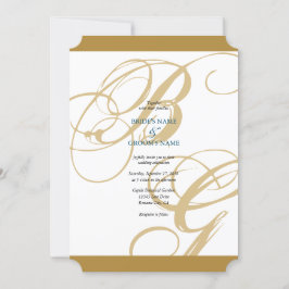 Invitación Boda de Monograma con guión elegante azul dorado
