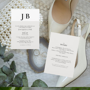 Invitación Boda de monograma contemporáneo Beige