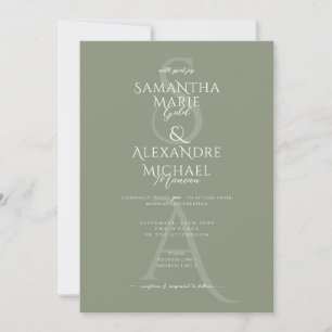 Invitación Boda de Monograma Contemporáneo Divino Script Sage
