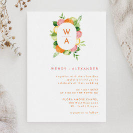 Invitación Boda de Monograma de acuarela de cítricos