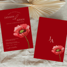 Boda de Monograma de Amapola Roja Carmesí Elegante