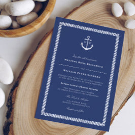 Invitación Boda de Monograma de Ancla Blanca Azul Náutico