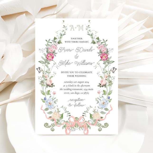 Invitación Boda de monograma de arco floral de jardín (Subido por el creador)