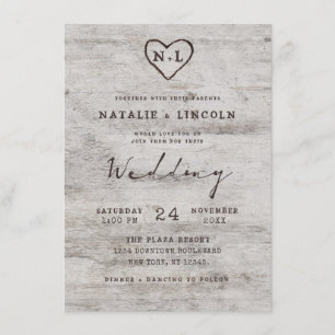 Invitación Boda de Monograma de Birch Rústica con novias tall