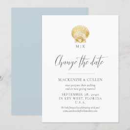 Invitación Boda de Monograma de Blue Beach cambia la fecha