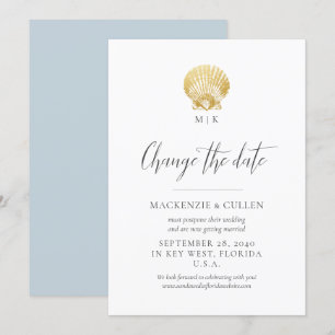 Invitación Boda de Monograma de Blue Beach cambia la fecha