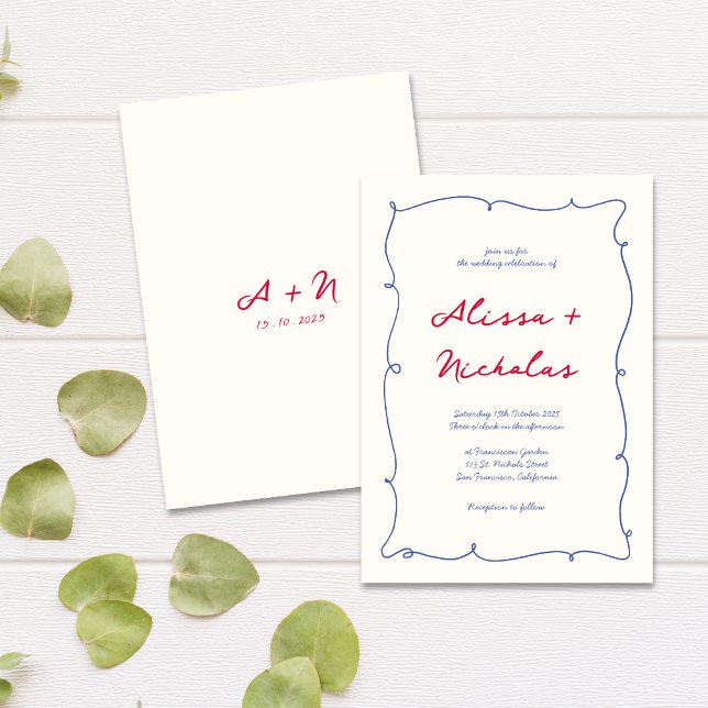 Invitación Boda de monograma de borde ondulado brillante bril (Subido por el creador)