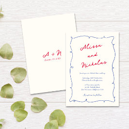 Invitación Boda de monograma de borde ondulado divertido y ca