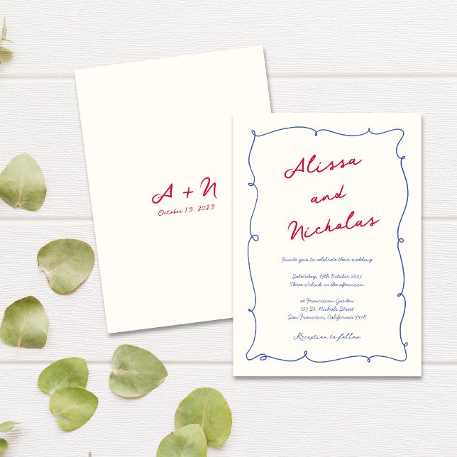 Invitación Boda de monograma de borde ondulado divertido y ca (Subido por el creador)