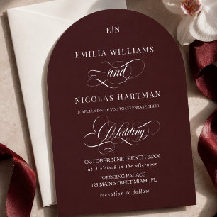 Invitación Boda de Monograma de Burdeos de Dinero Antiguo
