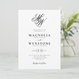 Invitación Boda de Monograma de caligrafía elegante