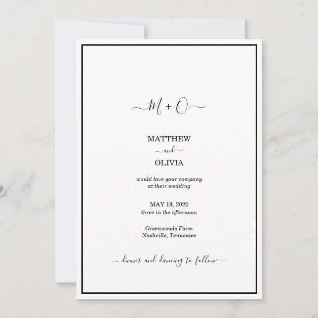 Invitación Boda de Monograma de Caligrafía Elegante Moderna (Anverso)