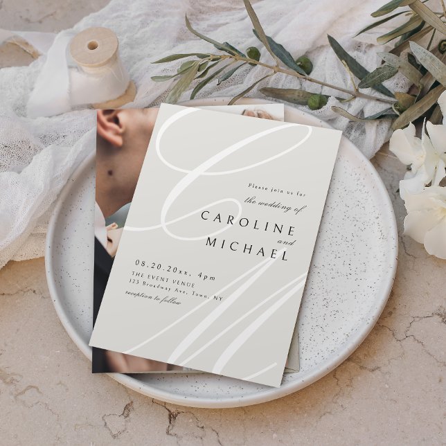 Invitación Boda de monograma de caligrafía marfileña clásica  (Ivory Classic Elegant calligraphy monogram wedding Invitation)